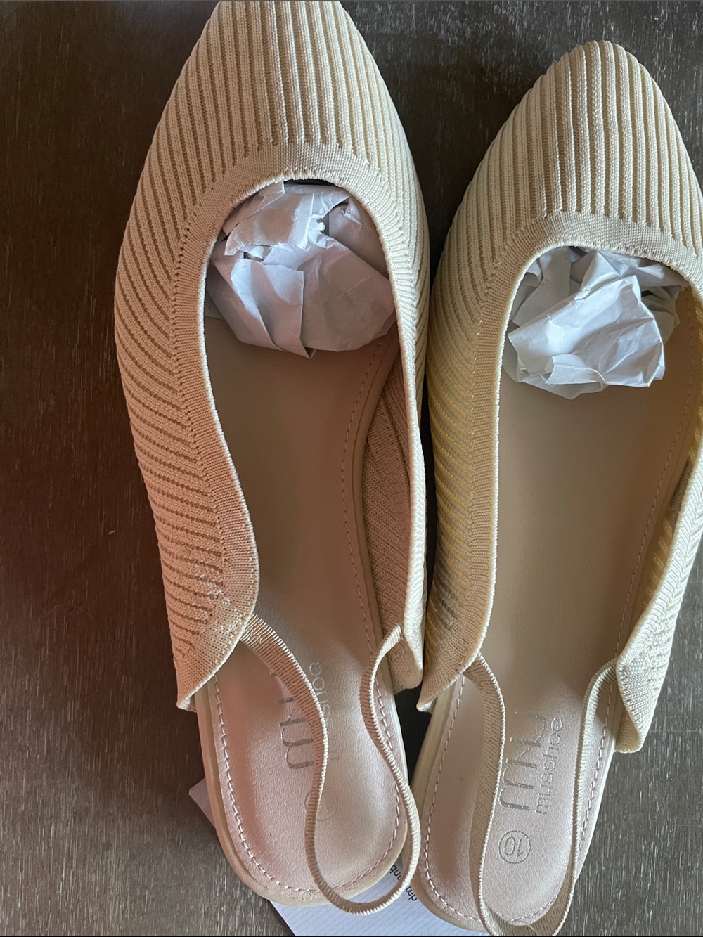 Women’s Neutral Knit Slingback Flats — Beige